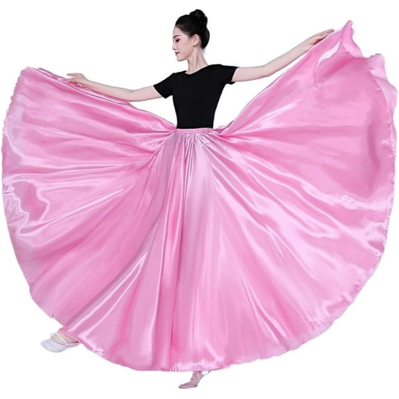 BH-JJSMGS Women Long Skirts Dancer Solid Color Dance Satin Skirt Dance Performance Costumes