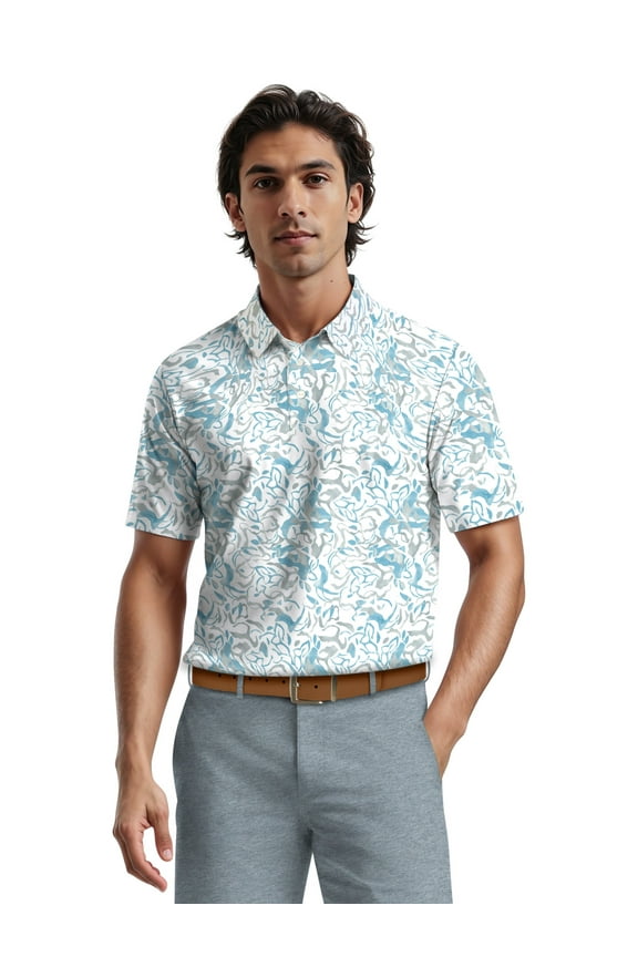 Men's & Big Men's Performance Nocturnal Tropical Short Sleeve Golf Polo Shirt, Sizes S-5XL
