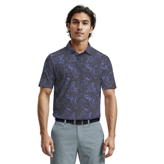 Ben Hogan Men's & Big Men's Performance Nocturnal Tropical Short Sleeve Golf Polo Shirt, Sizes S-5XL
