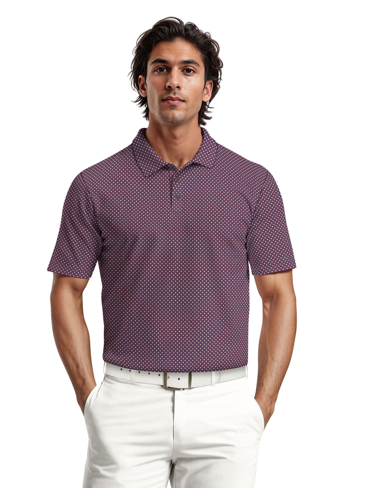 Ben Hogan Men's & Big Men's Performance Allover Geo Print Short Sleeve Golf Polo Shirt, Sizes S-5XL