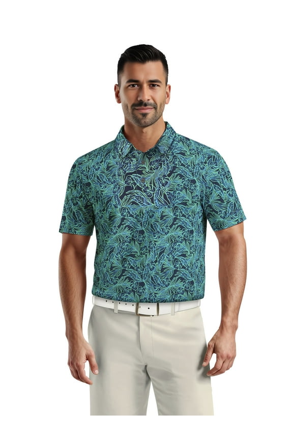 Men's & Big Men's Performance Electric Tropical Short Sleeve Golf Polo Shirt, Sizes S-5XL