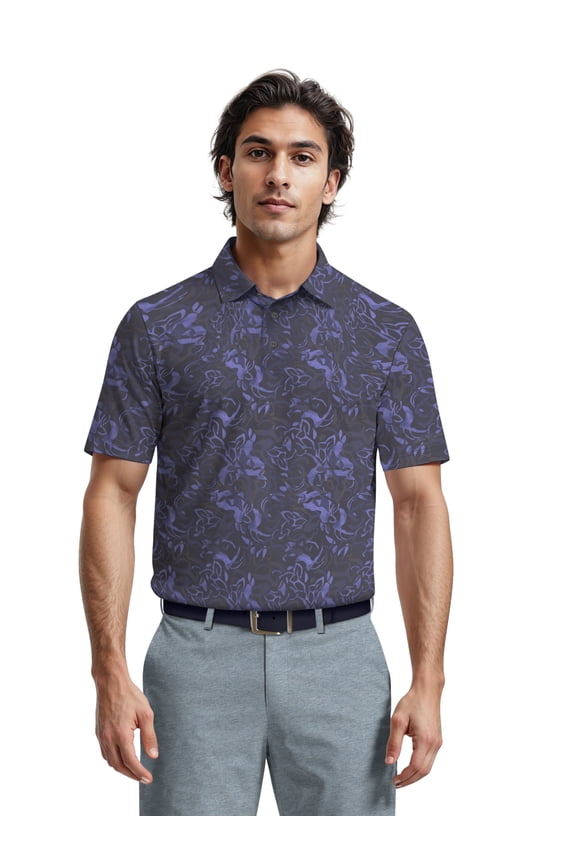 Men's & Big Men's Performance Nocturnal Tropical Short Sleeve Golf Polo Shirt, Sizes S-5XL