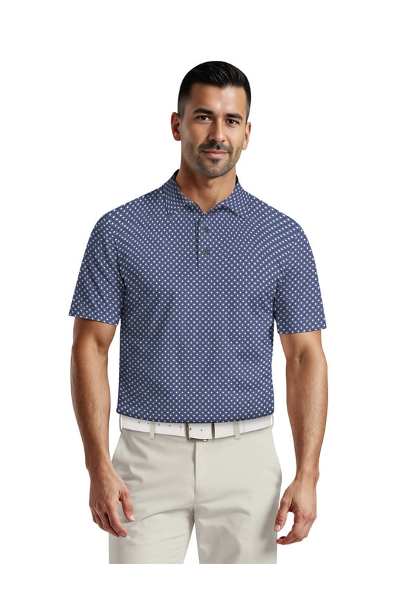 Men's & Big Men's Performance Allover Geo Print Short Sleeve Golf Polo Shirt, Sizes S-5XL
