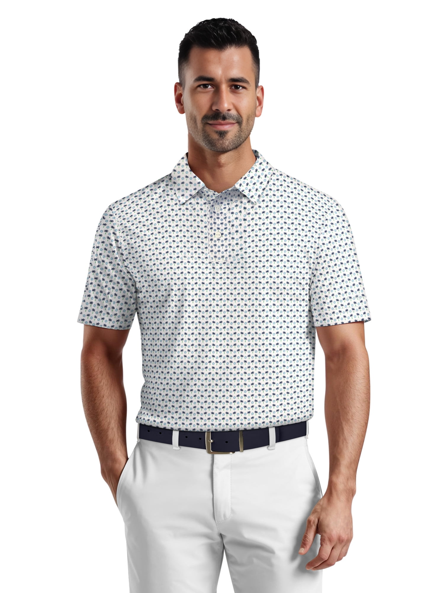 Ben Hogan Men's & Big Men's Performance Palm Tree Golf Ball Short Sleeve Polo Shirt, Sizes S-5XL