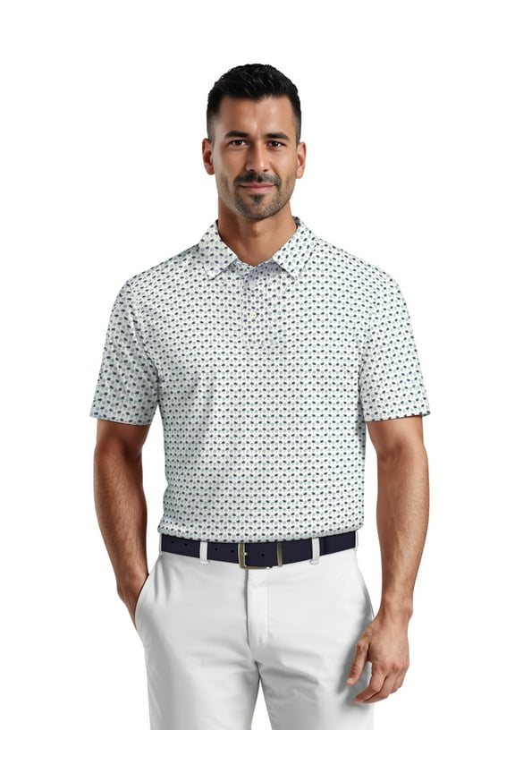 Men's & Big Men's Performance Palm Tree Golf Ball Short Sleeve Polo Shirt, Sizes S-5XL