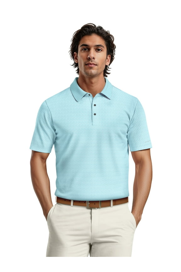 Men's & Big Men's Performance Mini Geometric Print Short Sleeve Golf Polo Shirt, Sizes S-5XL