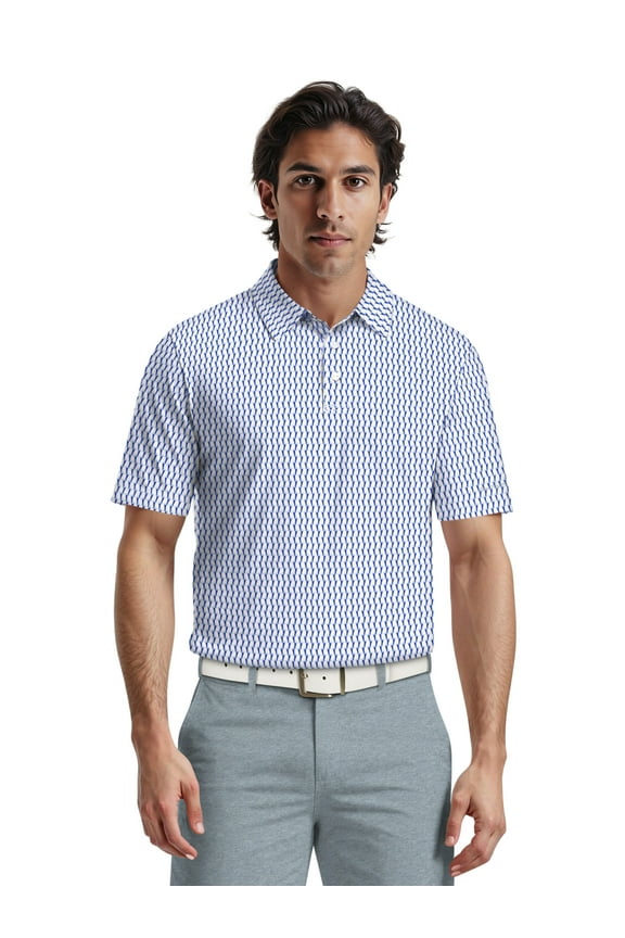 Men's & Big Men's Performance Large Geometric Short Sleeve Polo Shirt, Sizes S-5XL