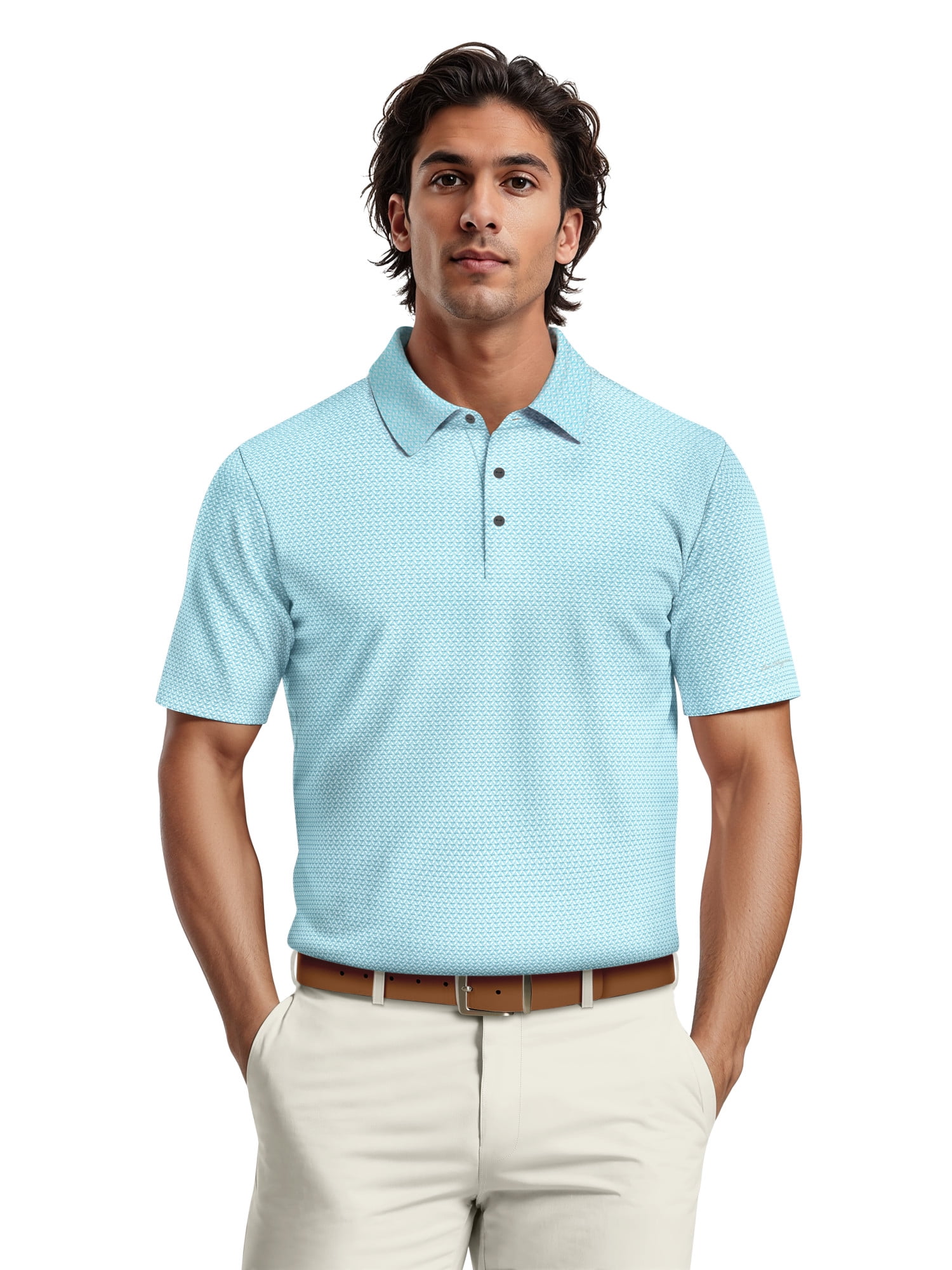 Ben Hogan Men's & Big Men's Performance Mini Geometric Print Short Sleeve Golf Polo Shirt, Sizes S-5XL