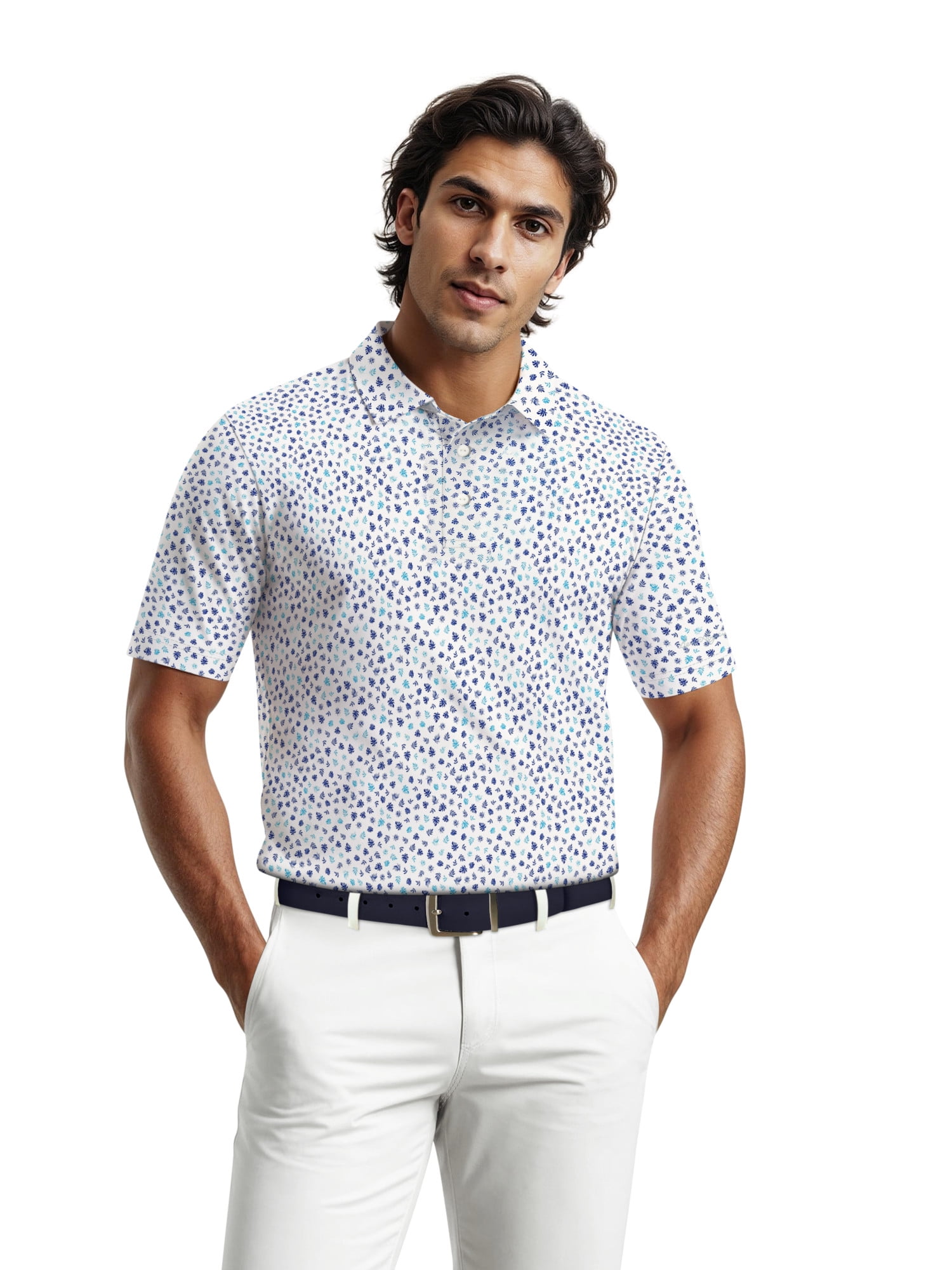 Ben Hogan Men's & Big Men's Performance Micro Fall Leaf Short Sleeve Golf Polo Shirt, Sizes S-5XL
