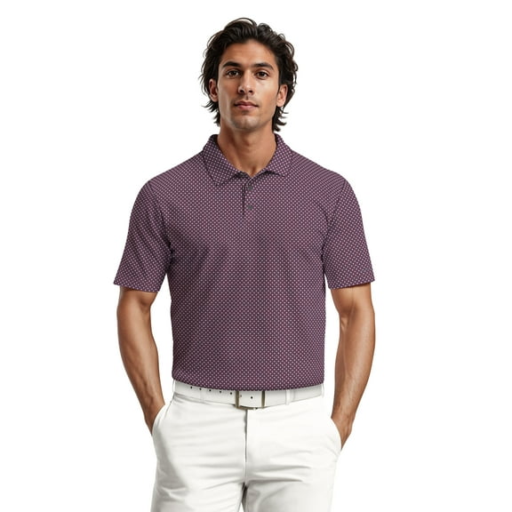 Ben Hogan Men's & Big Men's Performance Allover Geo Print Short Sleeve Golf Polo Shirt, Sizes S-5XL