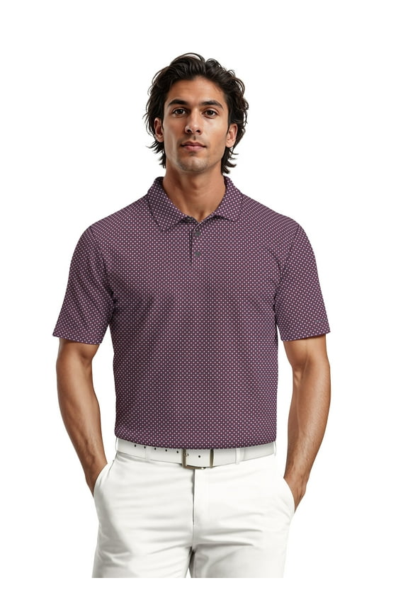 Men's & Big Men's Performance Allover Geo Print Short Sleeve Golf Polo Shirt, Sizes S-5XL