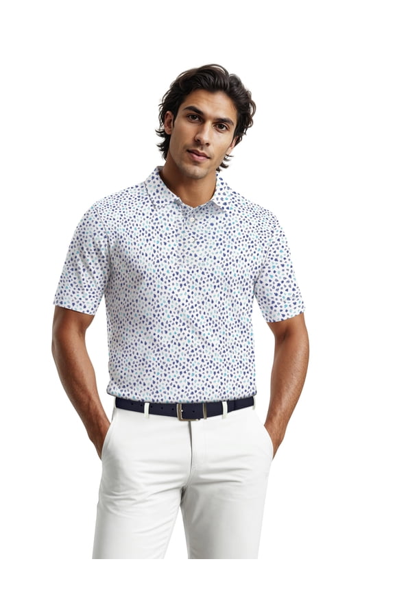 Men's & Big Men's Performance Micro Fall Leaf Short Sleeve Golf Polo Shirt, Sizes S-5XL