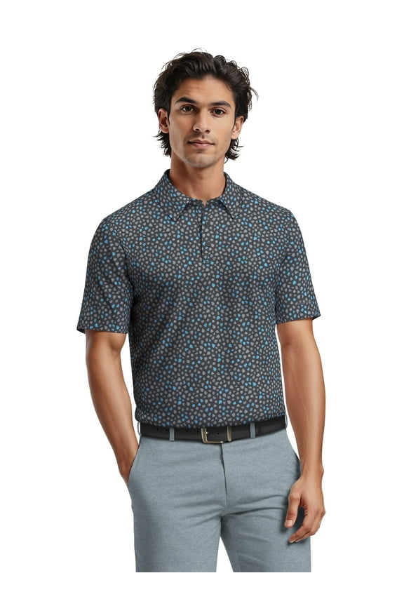 Men's & Big Men's Performance Micro Fall Leaf Short Sleeve Golf Polo Shirt, Sizes S-5XL