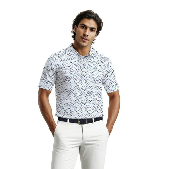 Ben Hogan Men's & Big Men's Performance Micro Fall Leaf Short Sleeve Golf Polo Shirt, Sizes S-5XL