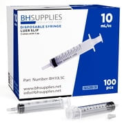 BH Supplies 10ml Luer Slip Tip Syringe - with Caps No Needle - Sterile, Individually Wrapped - 100 Syringes