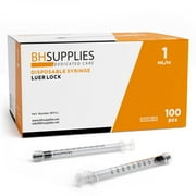 BH Supplies 1ml Luer Lock Tip Syringes (No Needle) - Sterile, Individually Wrapped - 100 Syringes