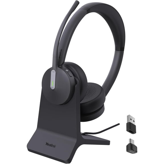 BH70 Dual Wireless Headset with Mic for Work, Bluetooth Headphone Teams Certification, up to 35h Talk Time, 147g All-Day Wearing Comfort, Include USB-C/A Dongle & BHC70 Charging Stand