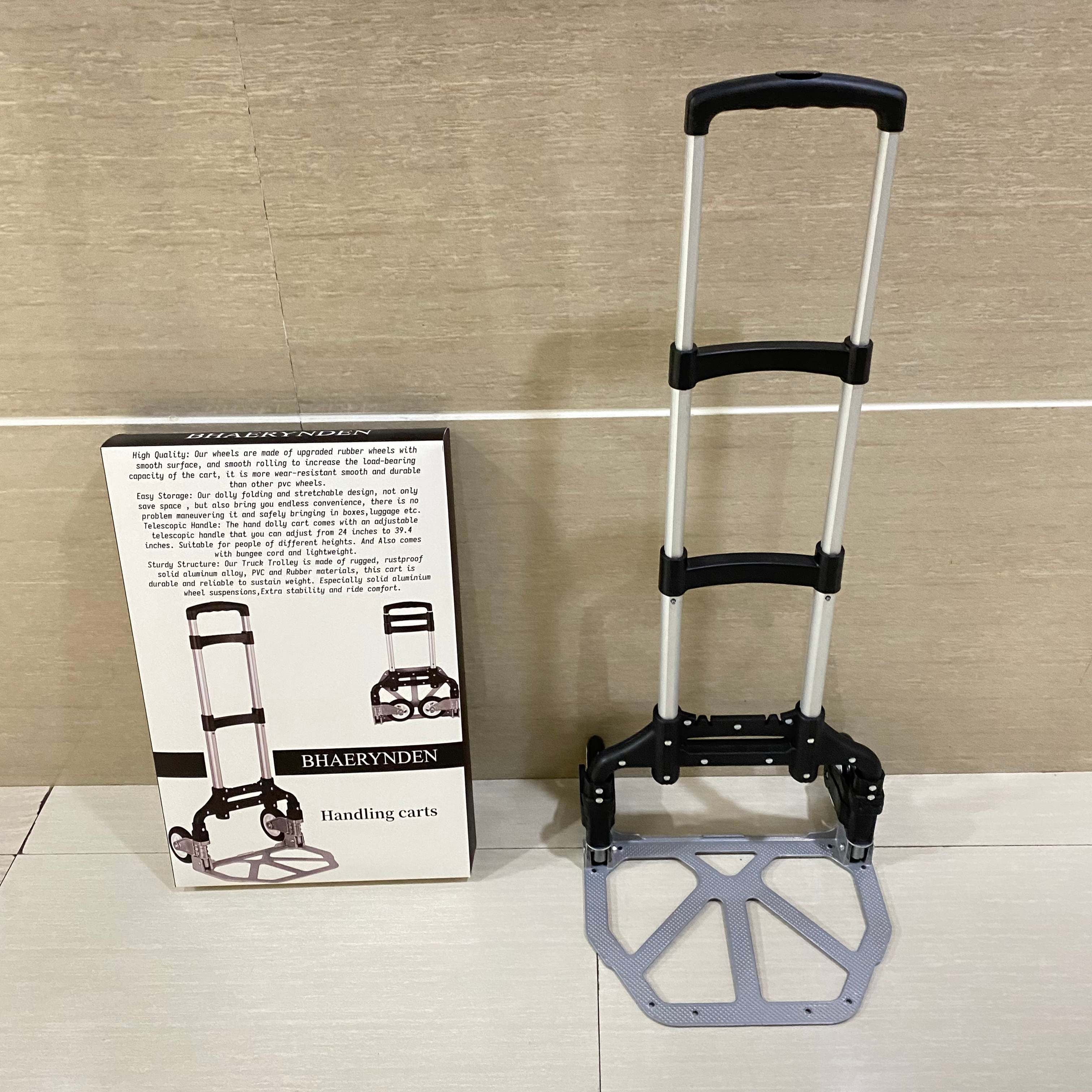 BHAERYNDEN Handling carts,Folding Hand Truck Dolly Aluminum Folding Hand Cart Luggage Trolley Cart Max 175lbs Capacity Dolly Cart, with Telescoping Handle and Rubber Wheels