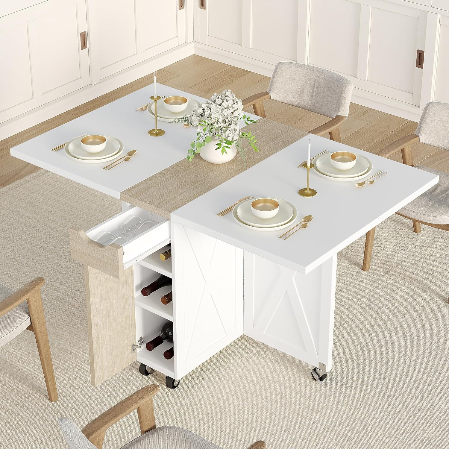 BHAODEAL Folding Dining Table with 6 Wheels, Drop Leaf Tables for Small ...