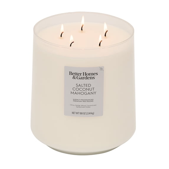 Better Homes & Gardens 5-Wick 100 oz Glass Jar Candle, Salted Coconut Mahogany