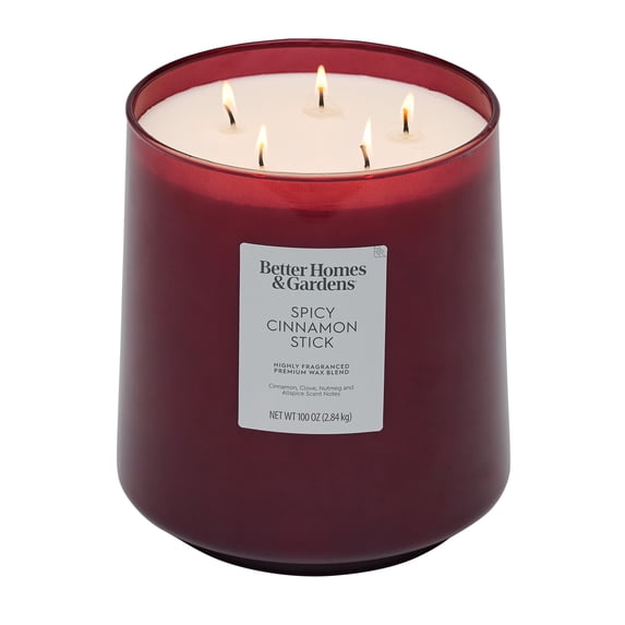 Better Homes & Gardens 5-Wick 100 oz Glass Jar Candle, Spicy Cinnamon Stick
