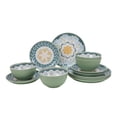 thumbnail image 1 of Better Homes & Gardens 12-Piece Floral Green Reusable Dishwasher-Safe Bamboo Melamine Plastic Tableware Set (Service for 4), 1 of 20