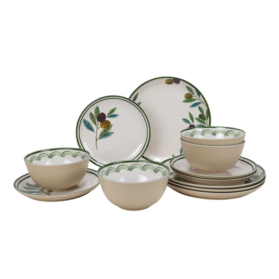 Better Homes & Gardens 12-Piece Bamboo Melamine Olive Design Dinnerware Set