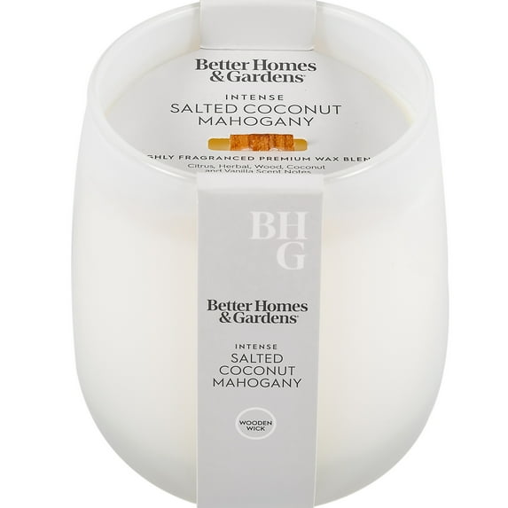 Better Homes & Gardens Intense Salted Coconut Mahogany Scented Wooden 1-Wick Glass Jar Candle 14.5oz