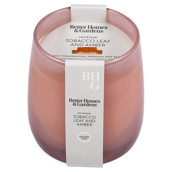Better Homes & Gardens Intense Tobaccos Leaf and Amber Scented Wooden 1-Wick Colored Taper Jar Candle 14.5oz