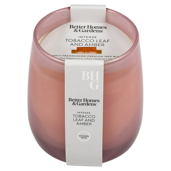 Better Homes & Gardens Intense Tobaccos Leaf and Amber Scented Wooden 1-Wick Colored Taper Jar Candle 14.5oz