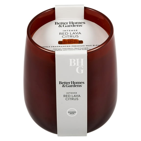 Better Homes & Gardens Intense Red Lava Citrus Scented Wooden 1-Wick Glass Jar Candle 14.5oz