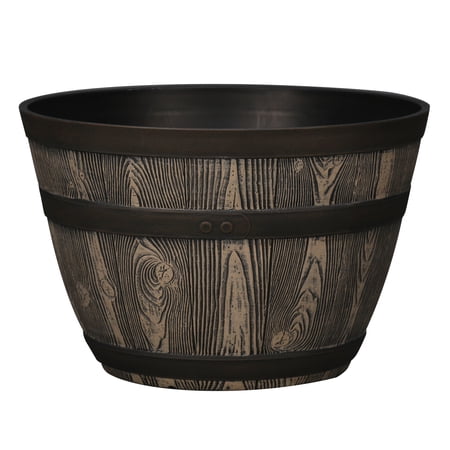 Better Homes & Gardens Whiskey Barrel Brown Resin Planter, 15.8in x 15.8in x 10.3in