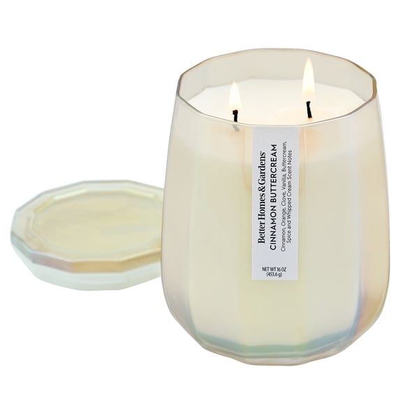 Better Homes & Gardens 2-Wick Glass Iridescent Jar Candle, Cinnamon Buttercream, 16 oz