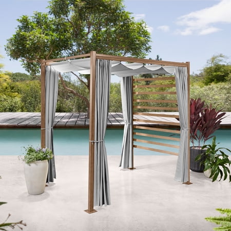 Better Homes & Gardens Marlow Pergola with Retractable Curtains and Faux Wood Finish, Grey