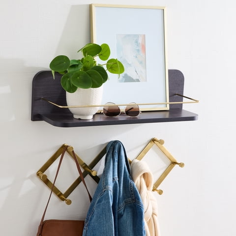 Better Homes & Gardens 23 inch Black Shelf with Gold Metal Rail