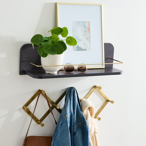 Better Homes & Gardens 23 inch Black Shelf with Gold Metal Rail