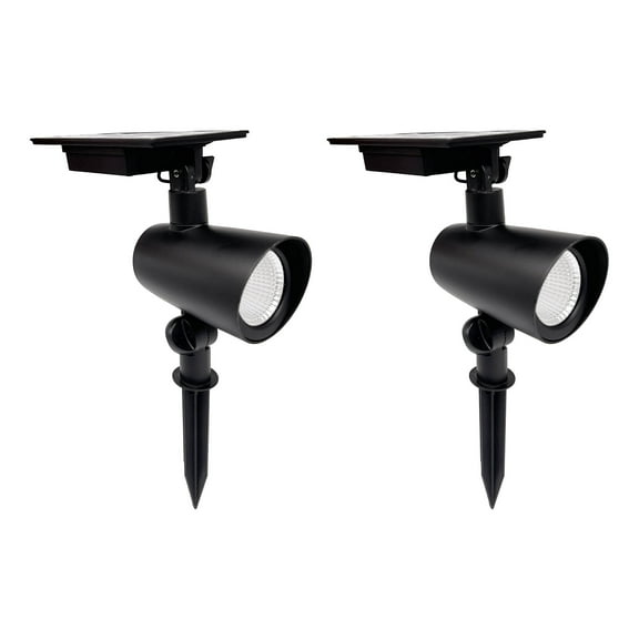 Better Homes & Gardens Taylor Solar Powered Black Cast Metal Color Lock LED Spotlight, 150 Lumens, 2 Pack