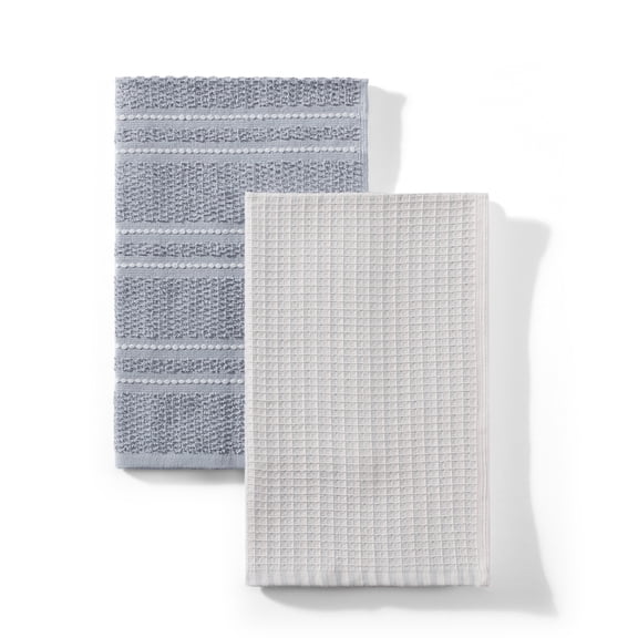 Better Homes & Gardens Waffle Weave Kitchen Towels, 2-Pack, Soft Silver