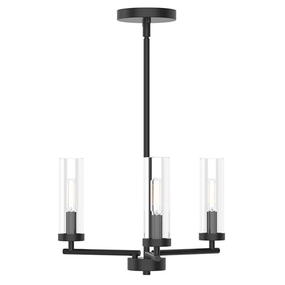 Better Homes & Gardens 16 in Matte Black 3 Light Chandelier with Clear Glass - Contemporary Style