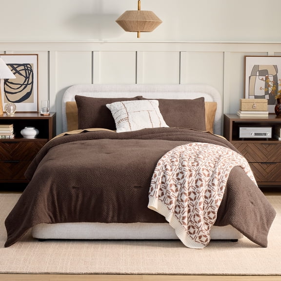 Better Homes & Gardens 3-Piece Brown Basket Cozy Knit Comforter Set, Full/Queen