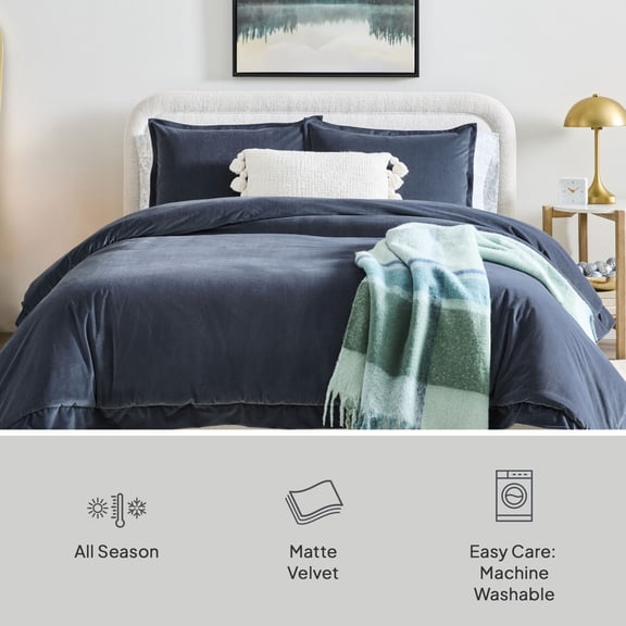 Better Homes & Gardens Velvet Comforter Set, Full/Queen, Grey Stone