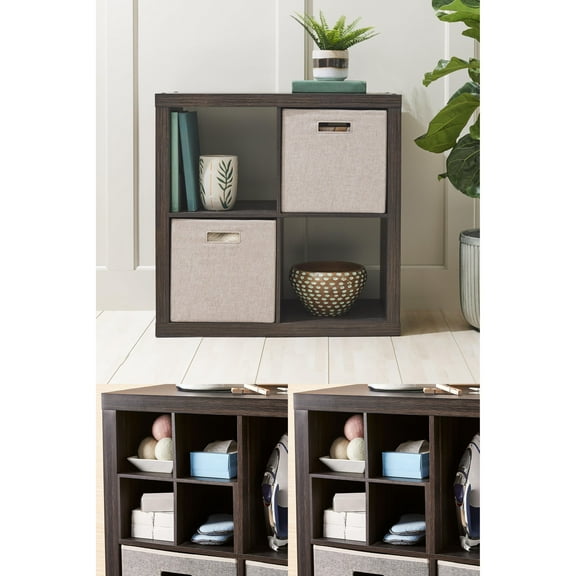 BHG 4 Cube Storage and 2 BHG Quad Shelf Insert, Tobacco Oak