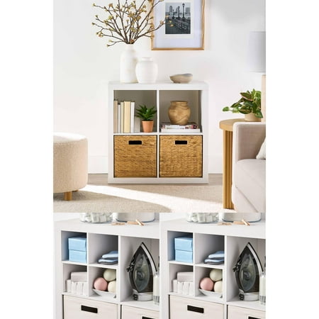 BHG 4 Cube Storage and 2 BHG Quad Shelf Insert, White Texture