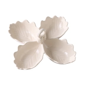 Better Homes & Gardens Figural 4-Leaf 4 oz Cream Stoneware Sectional Serving Bowl