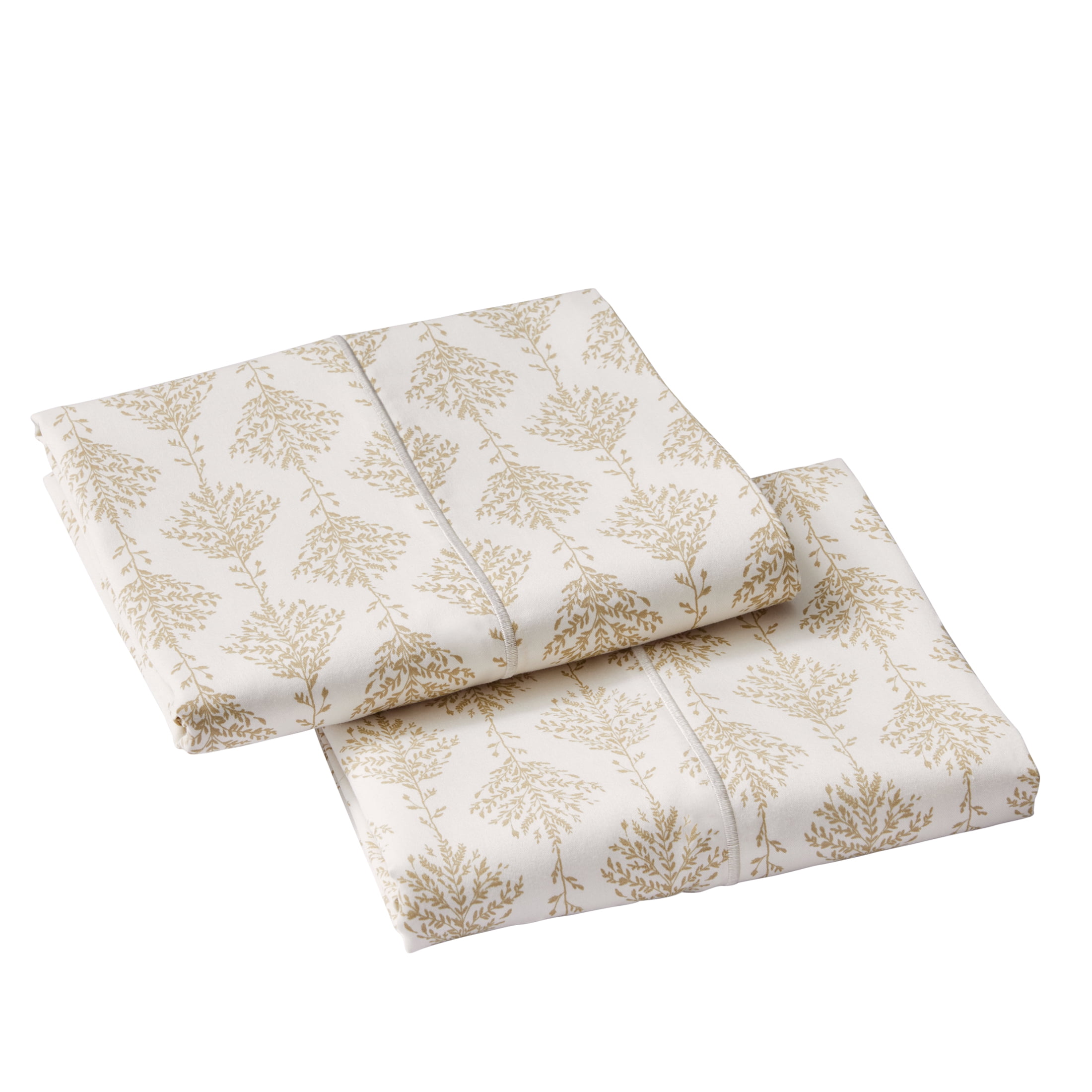 Better Homes & Gardens 2-Piece 100% Cotton 400 Thread Count Botanical Stripe Almond Biscuit Performance Pillowcase Set, Standard/Queen
