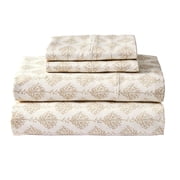 Better Homes & Gardens 3-Piece 400 Thread Count Botanical Stripe Almond Biscuit Performance Bed Sheet Set, Twin