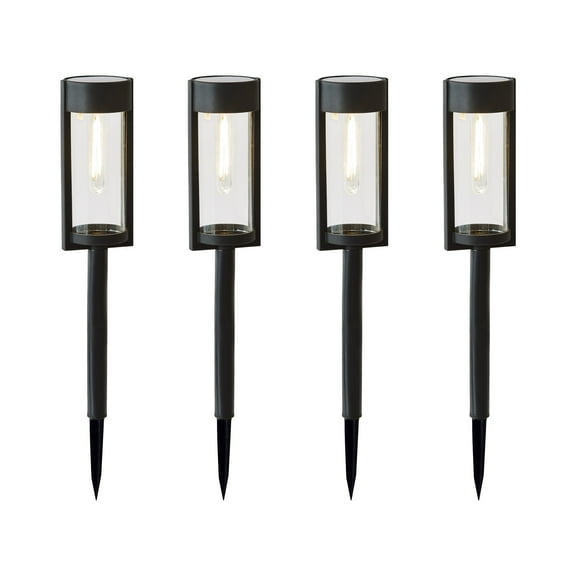 Better Homes & Gardens Wyatt Solar Powered Black LED Landscape Bollard Pathway Light, 15 Lumens (4 Count)