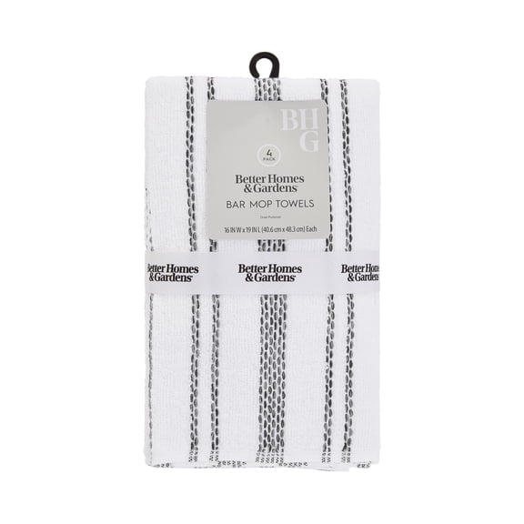 Better Homes & Gardens 4pk Barmop Set, 16"x19", Rich Black