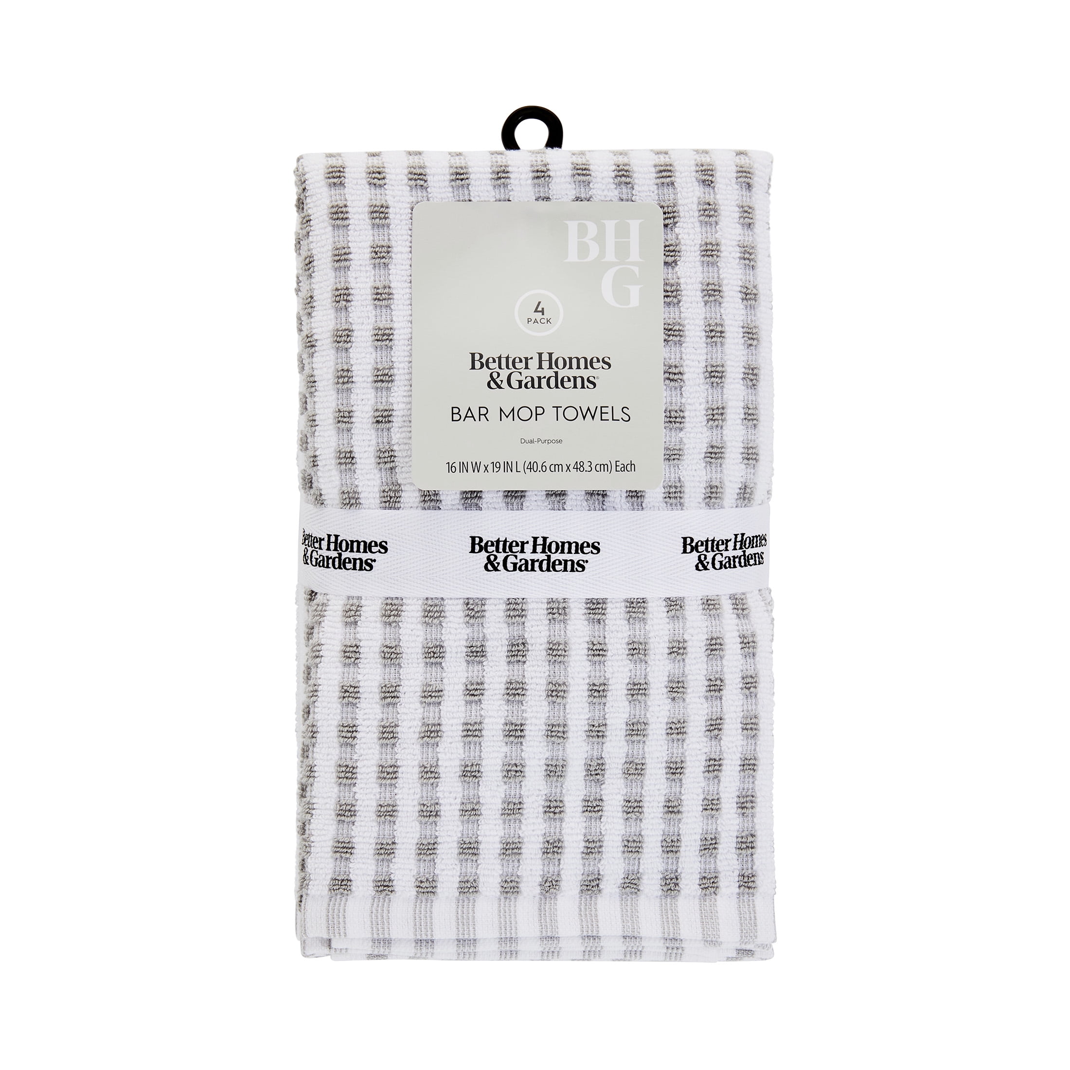 Better Homes & Gardens 4pk Barmop Set, 16"x19", Soft Silver