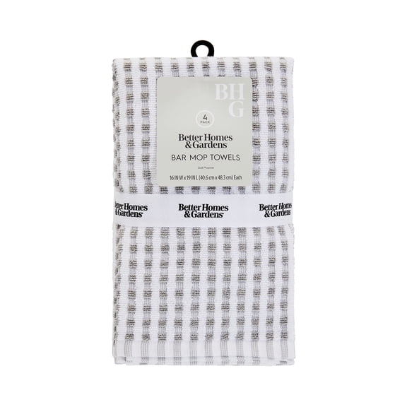 Better Homes & Gardens 4pk Barmop Set, 16"x19", Soft Silver